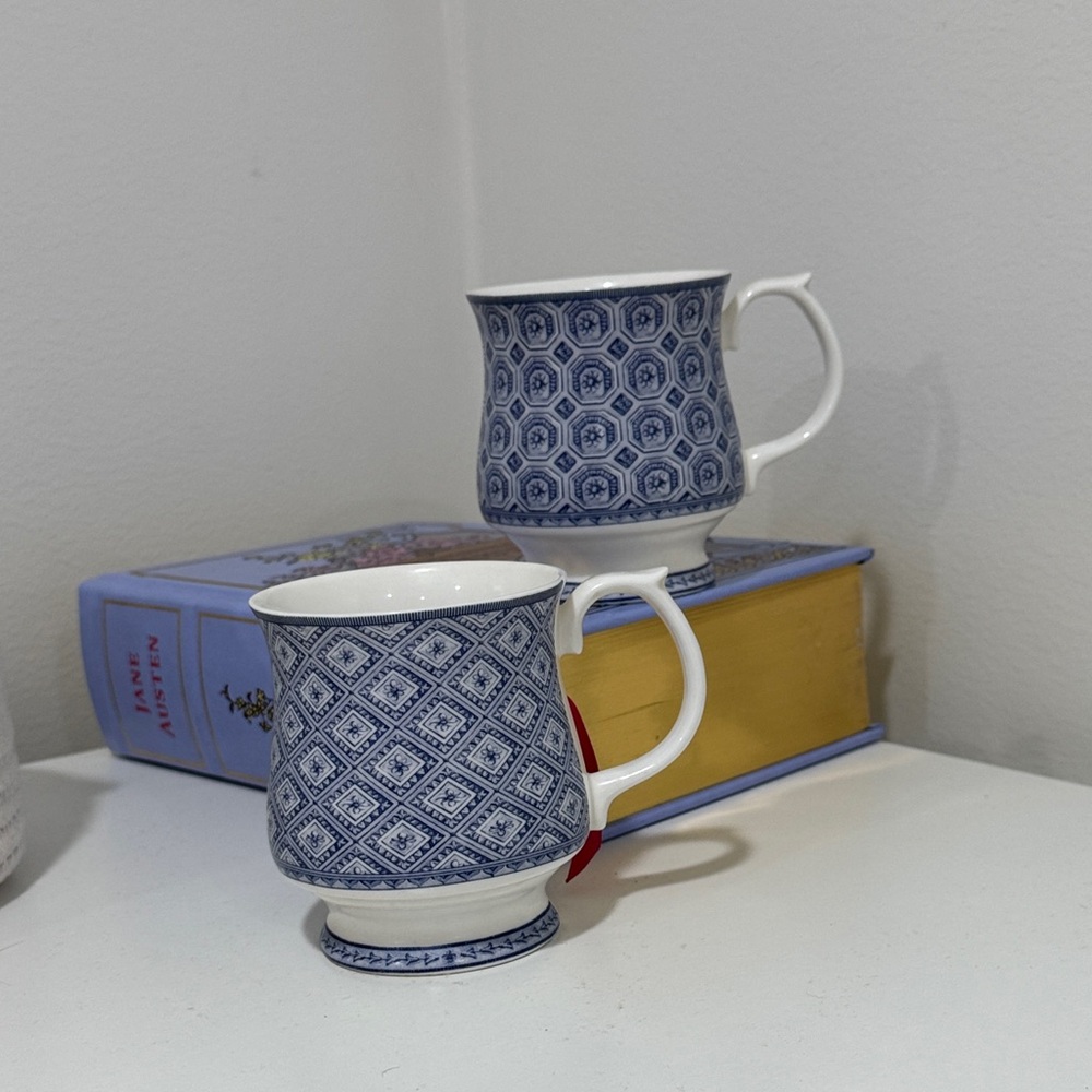 Vintage QUEEN’S est 1795 Blue story stCeramic Mug - Classic Blue Ceramic Tea Cup